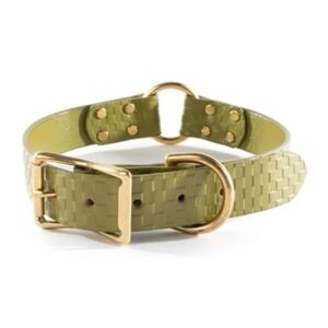 NWT Mackenzie-Childs Embossed Real Bridle Leather Grn Dog Collar (Size:Large)